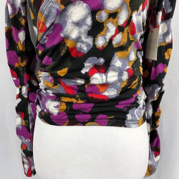 New Open Edit Off Shoulder Long Sleeve Ruched Faux Wrap Top Multi Size Small - Picture 8 of 16